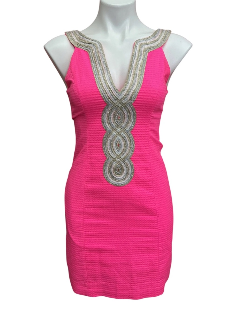 Lilly Pulitzer Valli Shift Aura Pink Embellished V-Neck Sheath Dress, Size 8,